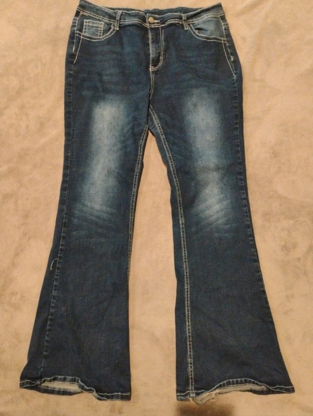Vintage Y2K Thick Stitch Flare Jeans Embellished Lace Flap Pocket Denim - Sz 31